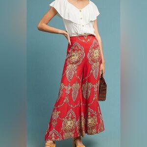 Anthropologie Manon Flare Pants in Red Motif- size 2